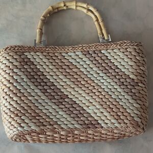 Elegant Woven Handbag with Bamboo Handles